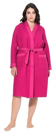 Ulla Popken Damen große Größen Übergrößen Plus Size Bademantel, Schalkragen, Gürtel, Waffelpiqué, Langarm