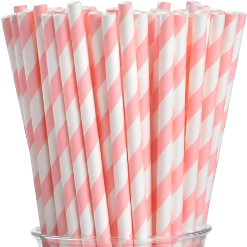Pailles en papier, pailles en papier colorées, pailles à boire en papier biodégradable, pour fêtes, mariages et occasions, pailles de fête (rose-paquet de 200)