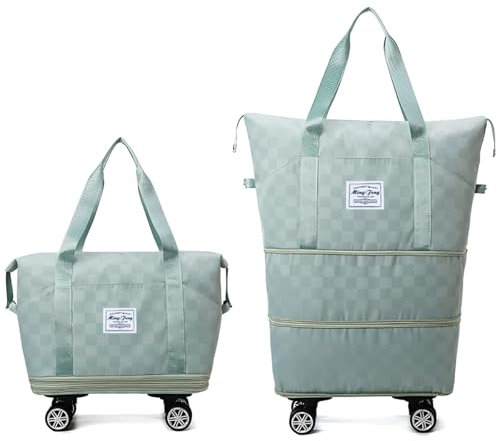 viriech Reisetasche mit Rollen, Faltbare Einkaufstasche mit abnehmbaren Rollen, Erweiterbar Handgepäck Tasche Weekender Tasche mit großer Kapazität für Sport, Fitness, Reisen, Einkaufen, Strand (Grün)