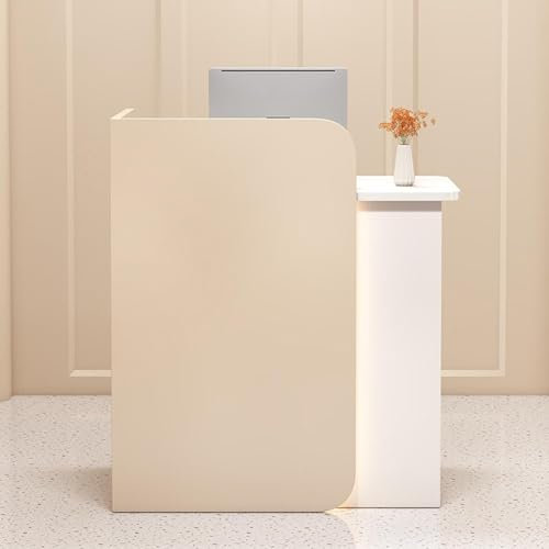 Rezeptionstheken, Schreibtisch mit abschließbarer Schublade, Eckkassentisch, Laden-Theke, Rezeptionsmöbe für Firmenhallen, Hotelrezeptionen, Bekleidungsgeschäften (Beige+Weiß)