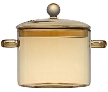 FytStycale Clear Glass Pot with Handle And Lid for Versatile Cooking, clear brown 1300ml
