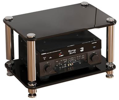GUAWJRZDP 4-stufiger Hi Fi Regal, Audio Rack Hi Fi Regal Aus Gehärtetem Glas, Plattenspieler Regal Aus Edelstahl, Medienständer-Turm, Chwarz Audio Rack Hi Fi Regal(2-Tier)