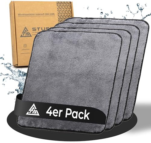 stuff from above® 4 Stück Premium Mikrofasertücher für das Auto 600 GSM - Polier-Reinigungstuch & Trockentuch saugfähiges Mikrofaser-Tuch weicher Rand perfekt für Autolack Gr. 40x40 cm (grau-schwarz)