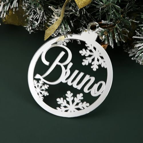 Individuelle Christbaumkugeln, Weihnachtsbaumdeko, personalisierte Dekoration, Laser geschnitten, Namen, Weihnachten, Individuell, Geschenk, Deko mit Namen (Silber, 8Stk.)