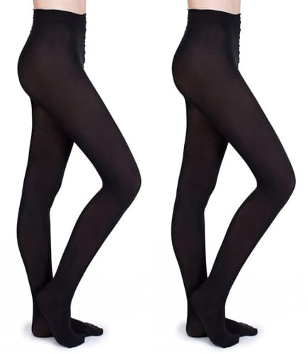 BBXWANG 2 Paires Collant Opaque 100 Deniers Collant Thermique Femme Épais Doux Collants Extensibles Collant Hiver (FR/ES, Alpha/lettres, S, Taille normale, Taille normale, Noirs)