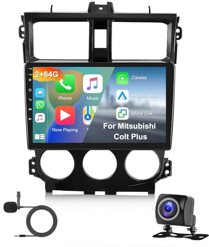 Hodozzy 2G+64G Autoradio für Mitsubishi Colt Plus 2013-2021 Carplay Android Auto,9 Zoll Touchscreen mit Navi,Android Autoradio 2 Din mit WiFi Bluetooth Mirrorlink HiFi FM/RDS Radio Rückfahrkamera