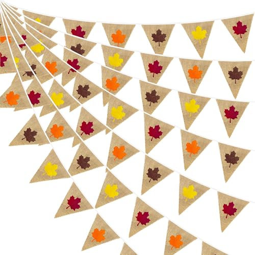 24Fuß Herbst-Sackleinen-Banner Herbst-Ahornblätter Sackleinen-Wimpel Dreieckige Flagge Luftschlangen Vintage-Kamin-Wandbehang für Herbst-Party-Dekorationen Fröhlicher Rustikale Geburtstagsdekorationen