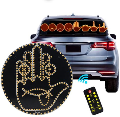 JHIALG Lumière de doigt pour voiture, panneau lumineux pour vitre arrière de voiture, nouvelle lumière LED pour vitre arrière de voiture, rappel multifonction amusant pour la conduite (14 modes)