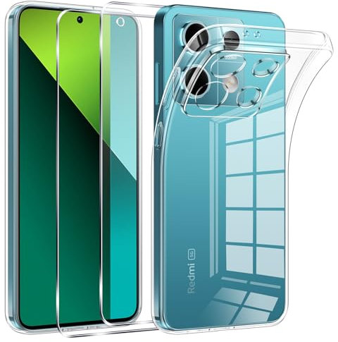 Phoona Cover per Xiaomi Redmi Note 13 Pro 5G / Poco X6 5G (Pas pour Redmi Note 13 Pro 4G) Custodia con 2 Pezzi Pellicola Vetro Temperato,Ultra Sottile Trasparente Silicone Protettiva Antiurto Case
