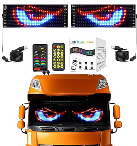 Led Teufelaugen Licht Für Autos, Dynamische Programmierbarer Personalisiert Augen Lichtschilder Für Die Windschutzscheibe Mit APP Steuerung Und Fernbedienung Bluetooth USB (10.5 * 35cm) 1PCS