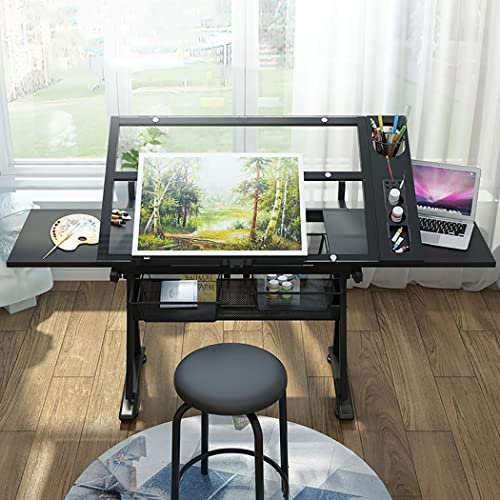 Zeichentisch, Verstellbarer Zeichentisch, Zeichentisch aus gehärtetem Glas, Kunsttisch, höhenverstellbarer, neigbarer Zeichentisch zum Zeichnen von Kunstwerken