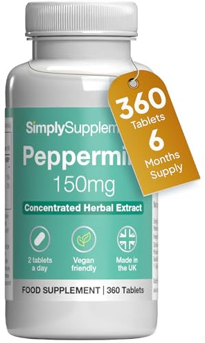 Peppermint 150mg | Concentrated Extract | 360 Vegan Tablets | 6 Months | With vitamin C & calcium | Supports normal immune function and digestive enzyme function | UK made to GMP standards
