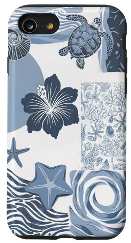 Aesthetic Collage Coastal Seashell Hibicus Sea Turtle Beach Case for iPhone SE (2020) / 7 / 8