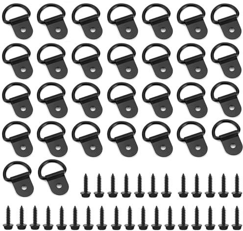 30 Pcs D Rings for Picture Hanging, Tie Down Anchor, D Rings Heavy Duty, 30 Black Semi-Circle Hooks + 30 M3x12mm Screws for Secure Mounting & Framing