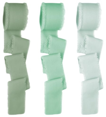 ZILZUFA Nastro in Chiffon Serie Verde Nastro con Fiocco Nastro in Tessuto per Matrimoni 15 m x 30 mm