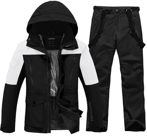ALSOGO Skianzüge Für Herren 2-teiliger Snowboard Sets Wasserdicht Winddicht Winter Warme Ski Jacke und Hosen Set Zum Skifahren Snowboarden Klettern