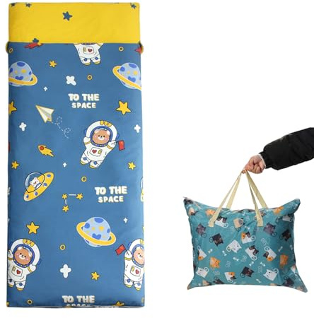 Kinder-Schlafsack für 3–4 Jahreszeiten, Baumwolle, warm, leicht, Einzelbett für Camping, Wandern, Rucksackreisen, Outdoor, mit Kompressionssack, für Mädchen und Jungen (Astronaut)