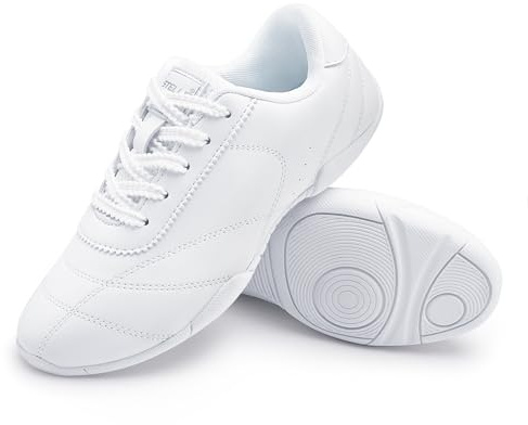 Stelle Cheer Shoes Women Leather Cheerleading Dance Sneakers(White,7MW)