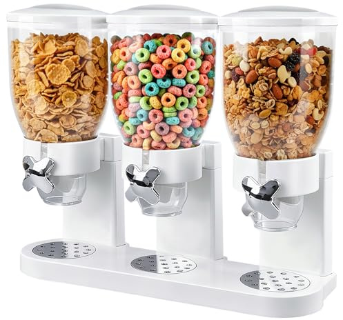 Drei-fach Müslispender für die Arbeitsfläche 2L, luftdichte Müsli-Container zur Aufbewahrung, Gesamtkapazität 6L für Küchenschrank, drehbarer Trockenkost-Spender für Bonbons, Nüsse, Kaffebohnen, Weiß