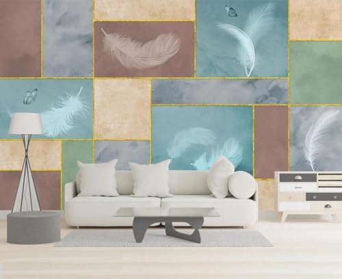 Mural Wallpaper Golden Line Feather Color Block 310x250cm Wallpaper 3D Wall Mural for Living Room and Bedroom -MIWEI Wallpaper-ZXY-17276