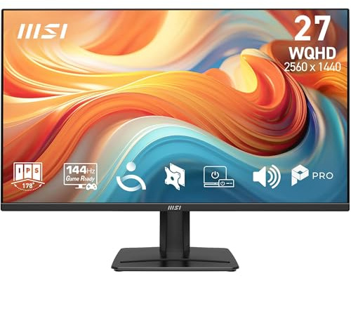 msi PRO MP275QA E14 Monitor 27 WQHD, 2560x1440 IPS, 144 Hz, 1 ms, HDR Ready, Adaptive-Sync, Eye Care, altoparlante integrato, HDMI 2.0b, DP 1.2a, senza cornice, inclinabile, compatibile VESA | Lastra IPS 2560x1440, 144 Hz, 1 ms, compatibile con VESA, HDMI, DisplayPort, FreeSync