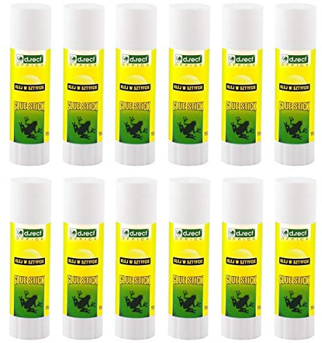 D.RECT Glue Stick 12-Pack 15 g – PVA Glue for Craft Art Scrapbooking – Odourless, Washable – Strong Hold for Paper, Card, Photos & Fabric – Smooth, Wrinkle-Free Application