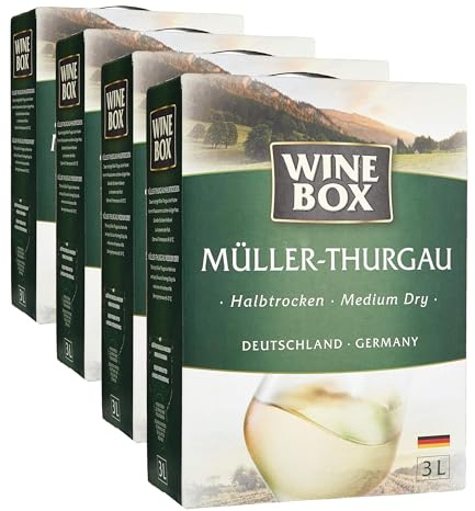 Wine Box Müller-Thurgau Landwein Rhein halbtrocken Bag-in-Box (1 x 3 l) (Packung mit 4)