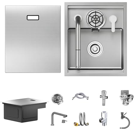 15 x 17 inch Bar Sink 11 Gauge Handmade Stainless Steel Wet Sink Topmount Small Kitchen Sink Sinagle Bowl with Brushed Finish for Outdoor RV and Prep Use