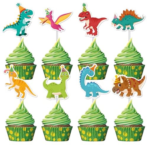 Nymora 40 Stk. Dinosaurier-Dekorative Party-Spieße, Süße Tyrannosaurus Rex Triceratops Cupcake-Spieße, Dinosaurier-Kuchen-Topper-Spieße für Festliche Partys, Baby-Shower und Dino-Party-Kuchen-Topper