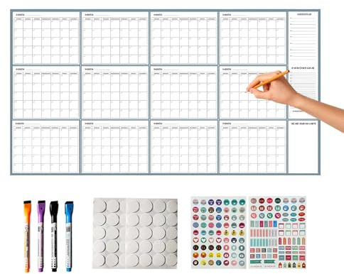 Calendrier Mural Effaçable À Sec XXL - 140x86cm Réutilisable Blanc Magnétique, Grand Planificateur Avec Marqueurs Et Autocollants Énorme Calendrier Pour Hommes Femmes Étudiants Enseignants Travail Étu