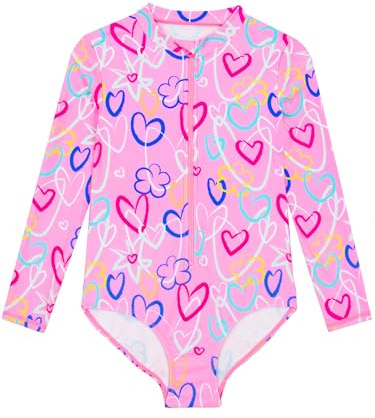 Harry Bear Schwimmanzug Kinder mit Herzen Print, Badeanzug Langarm Einteiler mit Reißverschluss, bequemer Badeanzug mädchen