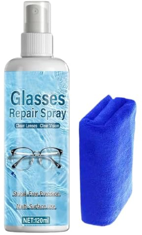 Reparador de Arañazos para Gafas 120ml - Spray Limpiador de Lentes y Cristales de Gafas de Sol, Líquido Restaurador que Quita Rayones, Incluye Paño de Microfibra para Espejo, Parabrisas