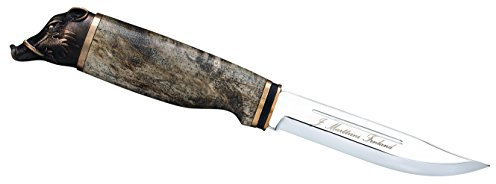Marttiini Gürtelmesser Wild Boar, rostfreier Stahl, poliert, gewachste Maserbirke, Bronzekopf, Schwarze Köcherscheide Couteau de Ceinture. Mixte, Multicolore, Taille Unique