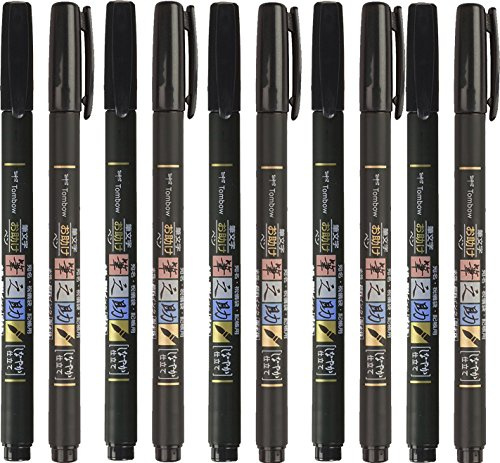 Tombow Fude Brush Pen, Fudenosuke (5X Harte + 5X Weiche Spitze)