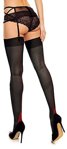 GLAMORY Delight elight Bas jarretière avec Couture, 20 deniers, Noir/Rouge, M Grande Taille (Lot de 2) Women's