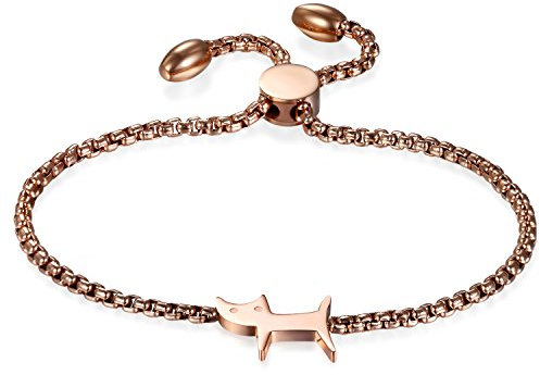 JewelryWe Katze Armband Damen Armkette: Rosegold Edelstahl Cartoon Kätzchen Verstellbar Dünne Charm Armkette Armreif Schmuck Geschenk für Frau Mädchen