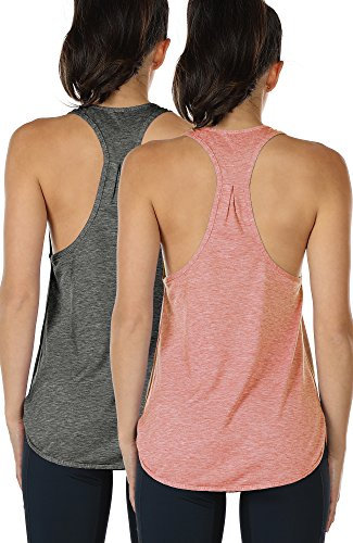 icyzone Débardeur de Yoga Femme Running Shirts sans Manches Sport Fitness Tank Top, Paquet de 2 (S, Gris foncé/Rose)