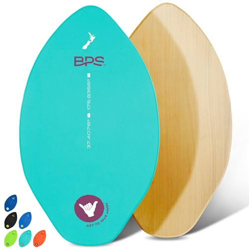 BPS Skimboard Shaka 89,9 cm – Hochglanzbeschichtetes Holz-Skimboard mit EVA-Pads – kein Wachs erforderlich – Skimboard für Erwachsene und Kinder – Medium Skimboard (fluoreszierendes Blau)