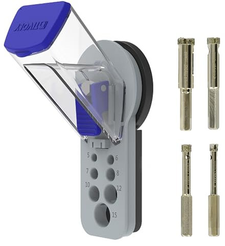 TIVOLY - KIT Guide de Perçage à Eau pour Foret Diamant Ø5mm à Ø15mm + Forets Diamant à Eau pour Grès Cérame Ø5-6-8-10mm