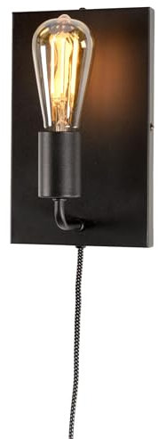 it's about RoMi MADRID Wandleuchte mit Stecker und Schalter, Wandlampe für LED und Glühbirne, E27 (Schwarz)