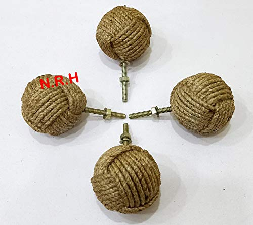 Tür-/Schubladenknauf, rund, aus Jute, 4 Stück