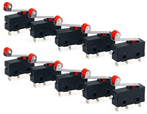 Hailege 10pcs KW12-3 Bras de levier à rouleaux Micro interrupteur de fin de course normalement ouvert Fermer l’interrupteur de fin de course Noir