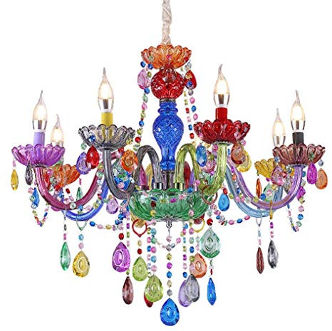 LANMOU Kristall Kronleuchter Wohnzimmer Deckenleuchten Moderne Bunte Kristallleuchter Schlafzimmer Lampe Glasleuchter for Kinderzimmer Mädchenraum Jungenzimmer,6lights