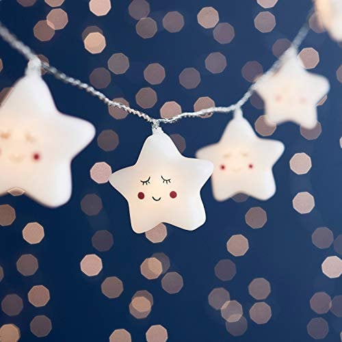 Lights4fun 12er LED Sternen Lichterkette Kinderzimmer batteriebetrieben Timer Leuchtsterne Kinderzimmer