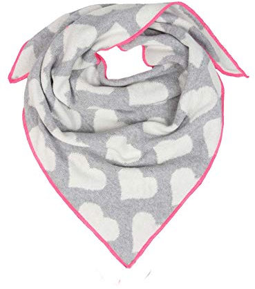 Zwillingsherz Dreieckstuch Stola Schal mit Kaschmir und Wolle für Kids Mädchen Jungen Kinder - Hochwertiges Cashmere Halstuch mit Herz-Print und Neon Rand - Perfekt für Sommer Herbst Winter