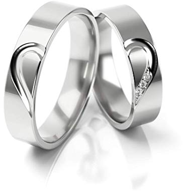 JC Trauringe Silber 925 Paarpreis Eheringe Silber I Edle Verlobungsringe breit 5,0 mm I Partnerringe mit Gravur in edler Schatulle I 2 Hochzeitsringe Herrenring ohne & Damenring mit Steinen I PL309-S