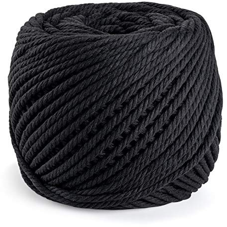 Anstore Makramee Garn 4mm x 100m Makramee-Schnur Baumwollgarn Baumwollkordel Makramee Natürliche Baumwollschnur für DIY Handwerk, Makramee Kunst, Gartenschnur, Geschenke Verpacken (Schwarz)
