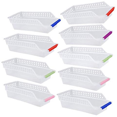 Organizador Almacenamiento Frigorífico,RoadLoo 9 Pack PP Plástico Macenamiento Cesta Durable Apilables Drenaje Extraíble Envases Alimentos Container Para Cocina Verduras Fruta Nevera y (Color alazar)