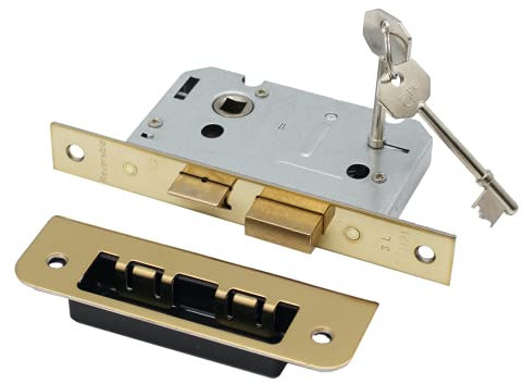 3 Lever Mortice Door Sash Lock Bolt Through | 64mm / 2.5 Inch | Square Forend | Polished Brass