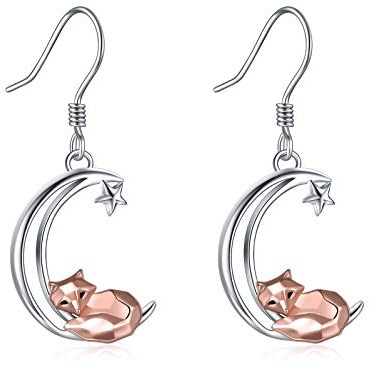 Fuchs Ohrringe Sterling Silber Origami Fuchs Mond baumeln Ohrringe Fuchs Schmuck Geschenke für Damen
